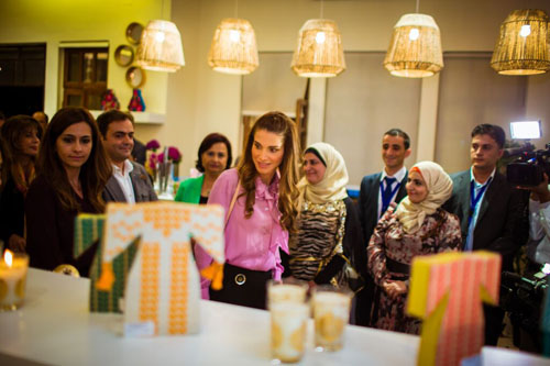 Her Majesty Queen Rania tours the the Jordan River Foundation’s 20th Annual Handicrafts Exhibition in Amman on Sunday (Photo courtesy of Royal Court)