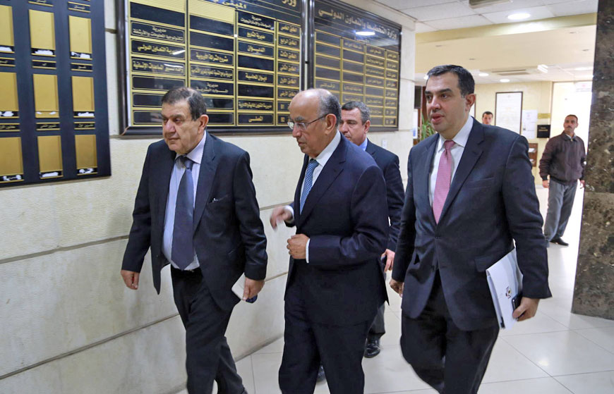 From right to left: Planning and International Cooperation Minister Imad Fakhoury, Chief of Arab Fund for Economic and Social Development Abdullatif Youssef Al Hamad and Central Bank of Jordan’s Governor Ziad Fariz are seen ahead of signing deals between Jordan and the fund in Amman on Monday (Photo courtesy of Planning and International Cooperation Ministry)
