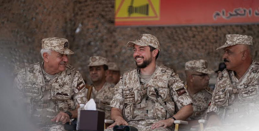 HRH Crown Prince Hussein, the Regent, attends a tactical military exercise conducted by the 40th King Hussein bin Talal Royal Armoured Brigade of the Central Military Region (Photo courtesy of Royal Court)