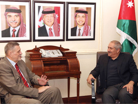Deputy Prime Minister and Minister of Foreign Affairs Nasser Judeh (right) meets with Jan Kubis, special representative of the UN Secretary General for Iraq, in Amman on Monday (Petra photo)