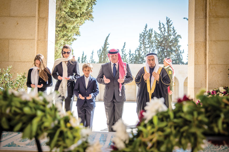 Their Majesties King Abdullah and Queen Rania and Their Royal Highnesses Prince Hashem and Princess Salma visit the tomb of His Majesty King Hussein on Saturday (Photo courtesy of Royal Court)