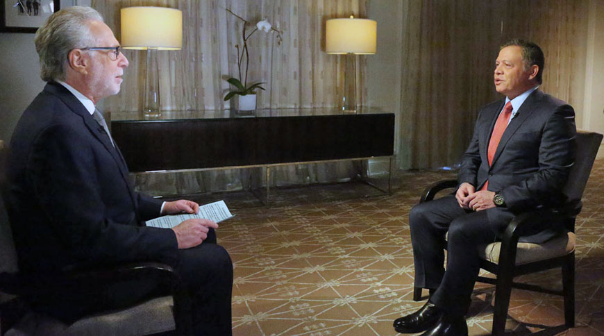 His Majesty King Abdullah is interviewed by CNN’s Wolf Blitzer in Washington DC on Wednesday (Photo courtesy of Royal Court)