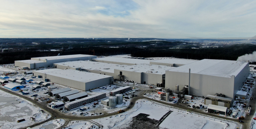 This undated photo released on Wednesday by Swedish battery group Northvolt shows the company's battery mega-factory under construction in Skelleftea (AFP photo)