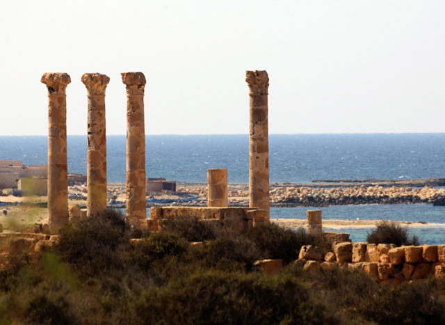 A photo taken on September 1 shows columns of the amphitheatre at the site of the ancient Roman city of Sabratha, around 70 kilometres from the Libyan capital Tripoli (AFP photo)