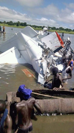 A crashed plane is seen in Lakes State, South Sudan in this picture obtained from social media, on Sunday (Reuters photo)