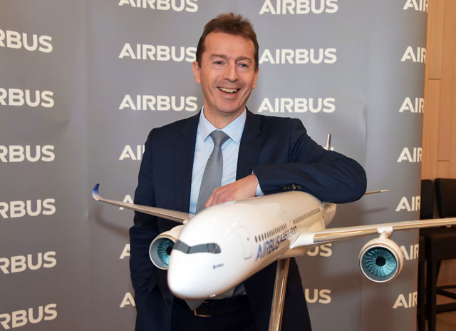 This photo shows Airbus Chief Executive Officer Guillaume Faury prior to the annual press conference of the group's 2019 results on Thursday, at Airbus' headquarters in Blagnac south-western France (AFP photo)