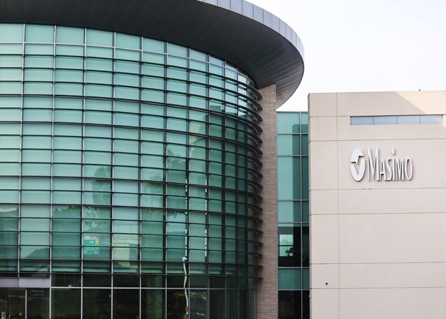 The Masimo logo is displayed at Masimo headquarters on Wednesday in Irvine, California (AFP photo)