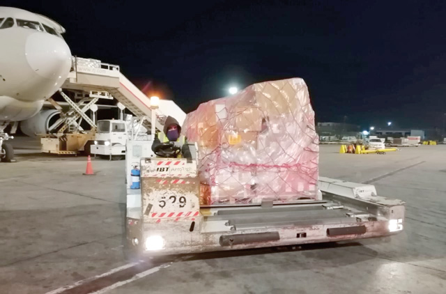 The Kingdom on Friday received the first shipment of the AstraZeneca/SK Bioscience COVID vaccine, consisting of 144,000 doses, from the global COVAX initiative at Queen Alia International Airport (Petra photo)