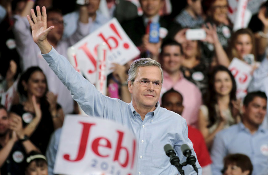 Republican US presidential candidate and former Florida governor Jeb Bush formally announces his campaign for the 2016 Republican presidential nomination during a kickoff rally in Miami, Florida, Monday (Reuters photo)