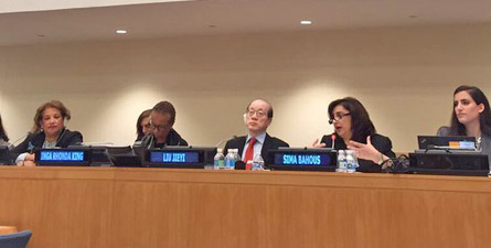 Sima Bahous, Jordan’s permanent representative to the UN, addresses a UN Security Council session titled ‘The Middle East including the Palestinian issue’ on Friday (Photo courtesy of Jordan’s mission to the UN Twitter account)