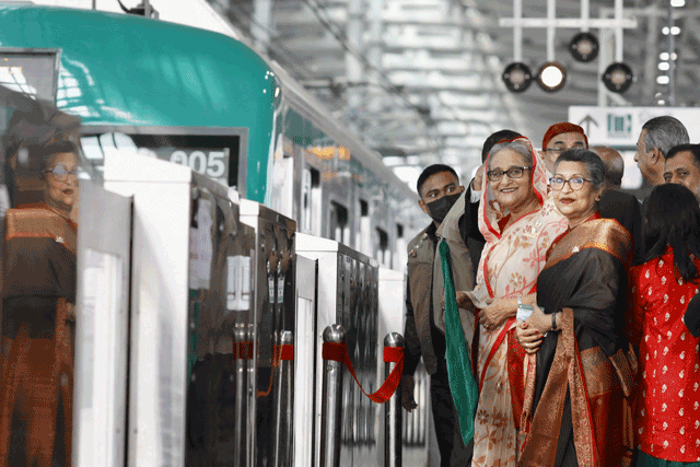 Bangladesh's Prime Minister Sheikh Hasina attends an inauguration ceremony of the metro rail service in Dhaka on Wednesday  (AFP photo)