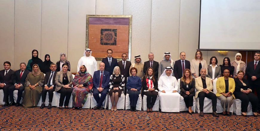 HRH Princess Basma, goodwill ambassador for the UN Population Fund, poses for a group photo during a ceremony to launch the Arab Council for Population and Development in Amman on Tuesday (Petra photo)
