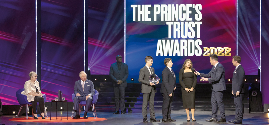 A team of young Jordanian innovators, 15-year-olds Zaid, Maya and Mohammad from Al Mashrek International School in Amman won the inaugural Prince’s Trust Group Sustainability Award in London for their EcoRoad project  (Photo courtesy of PTI)