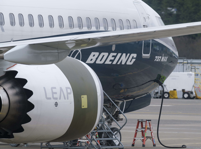 This photo shows a Boeing 737 MAX 9 test plane at Boeing Field in Seattle, Washington, on Friday (AFP photo)