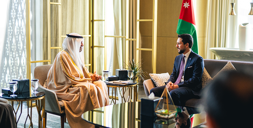 HRH Crown Prince Hussein meets with KuwaitForeign Minister Abdullah Al Yahya, who is chairman of the Board of Directors of the Kuwait Fund for Arab Economic Development (Photo courtesy of Royal Court)