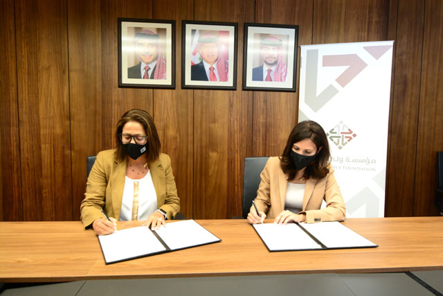 Crown Prince Foundation CEO Tamam Mango and Founder and CEO of Better Business Abeer Qumsieh sign a memorandum of understanding to launch a series of live talks and free training  sessions for youth (Photo courtesy of the CPF)