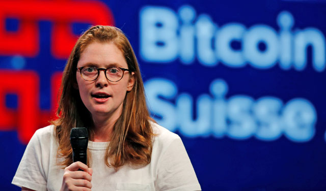 Tezos co-founder Kathleen Breitman speaks during the Crypto and ICO Summit cryptocurrency conference in Duebendorf, Switzerland, on Thursday  (Reuters  photo)