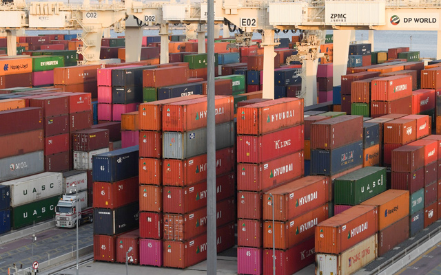 Containers are stacked at the port of Jebel Ali, operated by the Dubai-based giant ports operator DP World, in the southern outskirts of the Gulf emirate of Dubai, on Thursday (AFP photo)