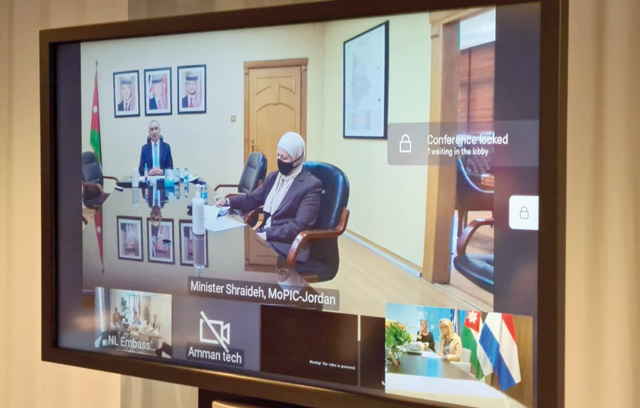 Minister of Planning and International Cooperation Nasser Shraideh attends the launch of the 'Prospects Partnership in Jordan', held via videoconferencing, on Wednesday (Petra photo)