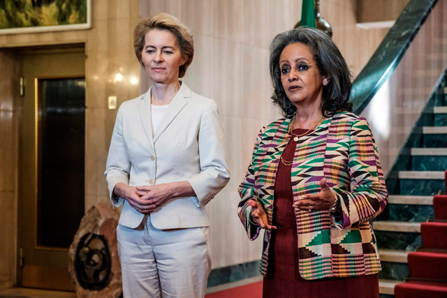 European Commission President Ursula von der Leyen (left) and Ethiopia’s President Sahle-Work Zewde address the media in Addis Ababa on Saturday  (AFP photo)