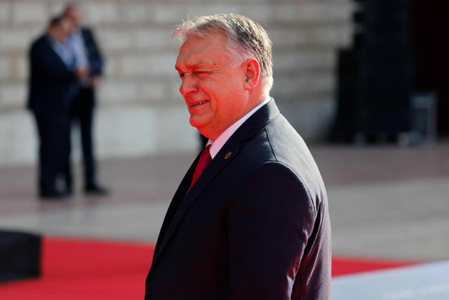 Hungary's Prime Minister Viktor Orban arrives for the EU-Western Balkans summit in Tirana, on Tuesday (AFP photo)