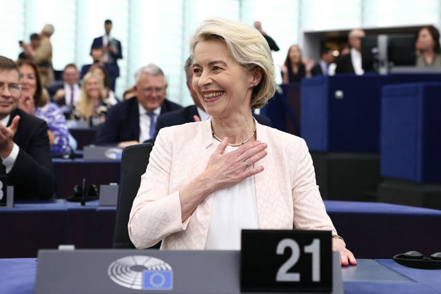 Ursula von der Leyen, a nominee for a second term as president of the European Commission reacts at the European Parliament in Strasbourg, eastern France, on Thursday (AFP photo)