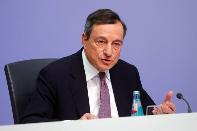 European Central Bank President Mario Draghi holds a news conference following the governing council's interest rate decision at the ECB headquarters in Frankfurt, Germany, on Thursday (Reuters photo)