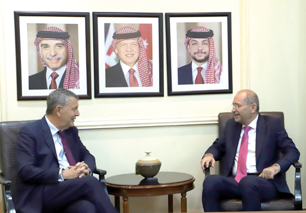 Deputy Prime Minister and Foreign Affairs Minister Ayman Safadi meets with UNRWA Commissioner-General Philippe Lazzarini in Amman on Tuesday (Petra photo)