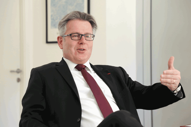 French Ambassador Alexis Le Cour Grandmaison during an interview with The Jordan Times  (Photo by Osama Aqarbeh)