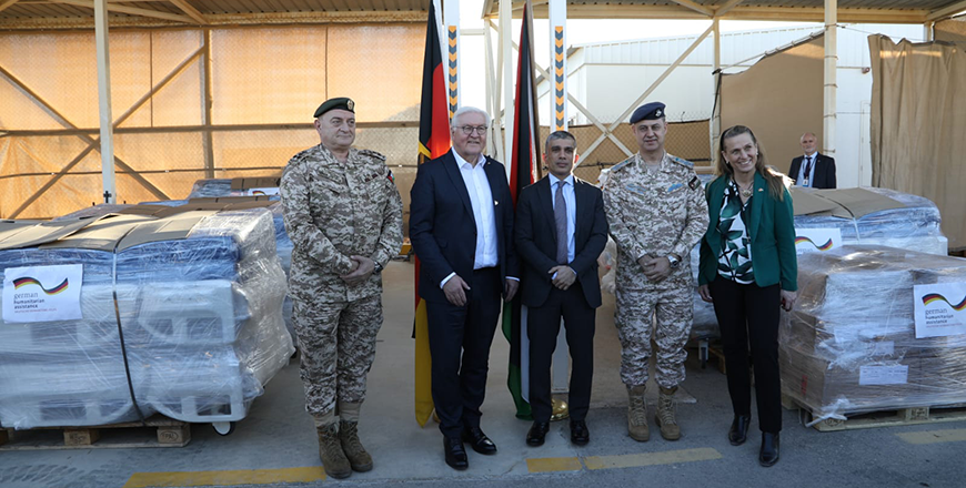 The Jordan Armed Forces-Arab Army (JAF), through the Royal Medical Services (RMS), on Tuesday receives the sixth batch of medical aid from Germany to support Jordan’s field hospitals in Gaza (Petra photo)