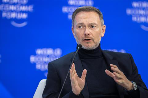 German Finance Minister Christian Lindner attends a session on the closing day of the World Economic Forum (WEF) annual meeting in Davos, on Friday (AFP photo)