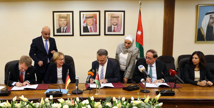 Minister of Planning and International Cooperation Wissam Rabadi on Sunday signs a grant agreement worth 20 million euros between the Ministry of Planning and International Cooperation and the German Development Bank aiming to promote technical and vocational education and training in Jordan  (Petra photo)