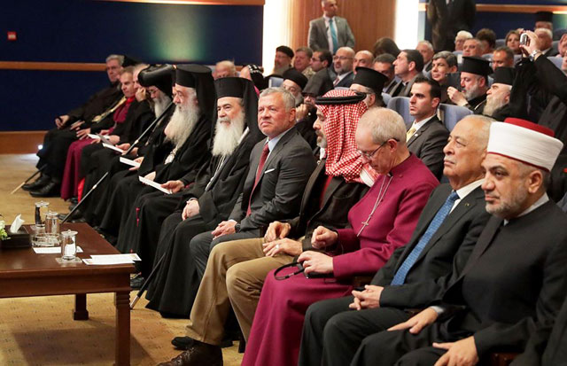 His Majesty King Abdullah on Monday met with church leaders from Jordan and Jerusalem, and a number of Christian figures, on the occasion of Christmas, according to the Julian calendar, at the Baptism Site Conference Centre at Bethany beyond the Jordan  (Photo courtesy of Royal Court)
