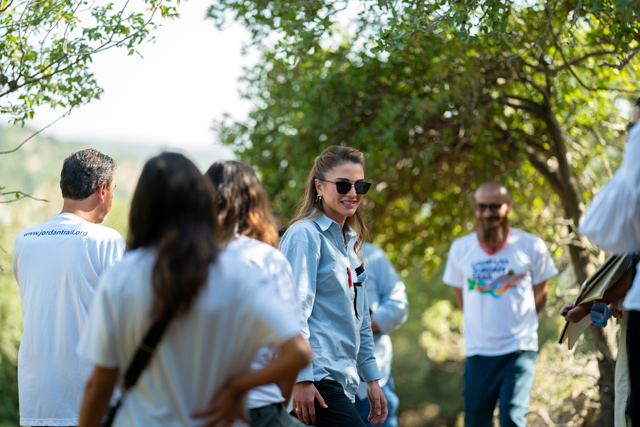 Her Majesty Queen Rania visits Birgesh, a village in Irbid located along the Jordan Trail, on Monday (Photo courtesy of Royal Court)