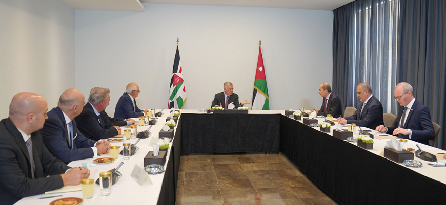 His Majesty King Abdullah meets with representatives of the Jordan-EU Association Council during a meeting attended by EU High Representative for Foreign Affairs and Security Policy and European Commission Vice President Josep Borrell at the Dead Sea on Thursday (Photo courtesy of Royal Court)