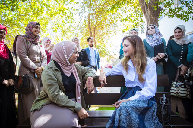 Her Majesty Queen Rania meets with members of the second cohort of the Teacher Education Professional Diploma at the Queen Rania Teacher Academy on Wednesday (Photo courtesy of Royal Court)