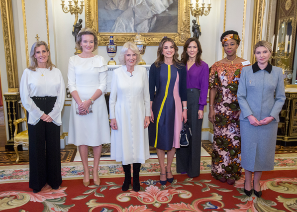 Her Majesty Queen Rania attended a reception hosted by Her Majesty Queen Consort Camilla of the United Kingdom to raise awareness of violence against women and girls as part of the UN 16 days of Activism against Gender-Based Violence (Photo courtesy of Royal Court)