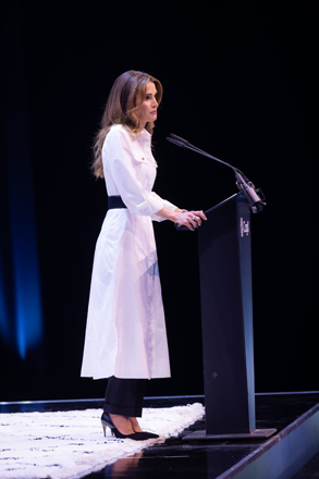 Her Majesty Queen Rania addresses the CogX Global Leadership Summit in London on Tuesday (Photo courtesy of Her Majesty’s office)