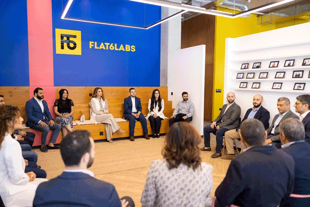 Her Majesty Queen Rania visits the Jordanian offices of Flat6Labs on Wednesday (Photo courtesy of Her Majesty’s office)