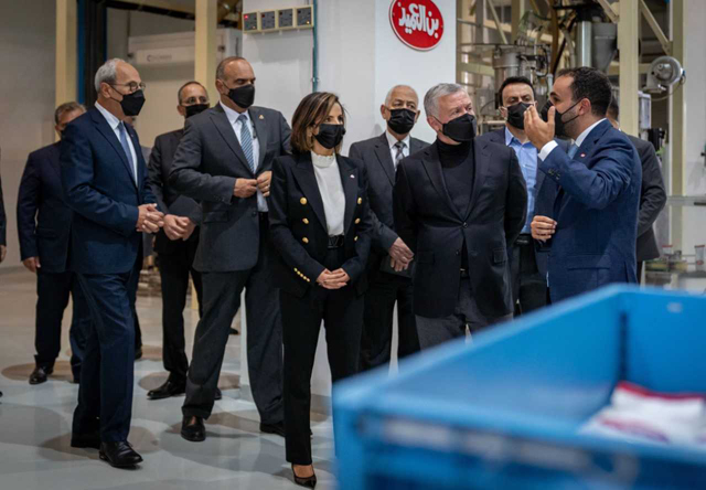 His Majesty King Abdullah visits Al Ameed Coffee factory in Al Qastal area in southern Amman on Monday (Photo courtesy of Royal Court)