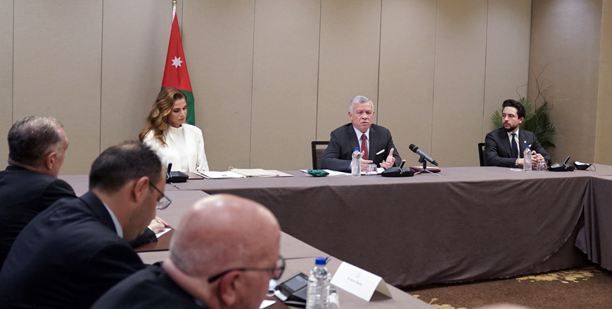 His Majesty King Abdullah speaks during a meeting with representatives of Arab American organisations and leading Arab figures, attended by Her Majesty Queen Rania and HRH Crown Prince Hussein, in New York on Wednesday (Photo courtesy of Royal Court)
