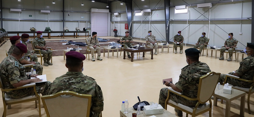 His Majesty King Abdullah, the Supreme Commander of the Jordan Armed Forces-Arab Army (JAF), accompanied by HRH Crown Prince Hussein, meets with JAF unit commanders on Monday (Photo courtesy of Royal Court)