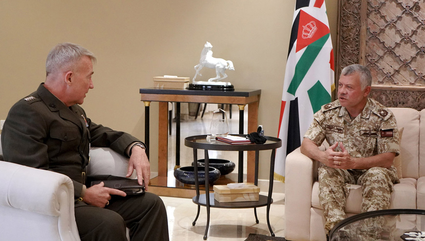   His Majesty King Abdullah receives Commander of the US Central Command Gen. Kenneth F. McKenzie, Jr., on Saturday (Photo courtesy of Royal Court)