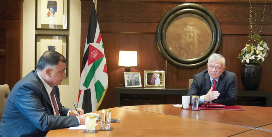 His Majesty King Abdullah speaks during an interview with Al Rai Chief Editor Khaled Al Shogran