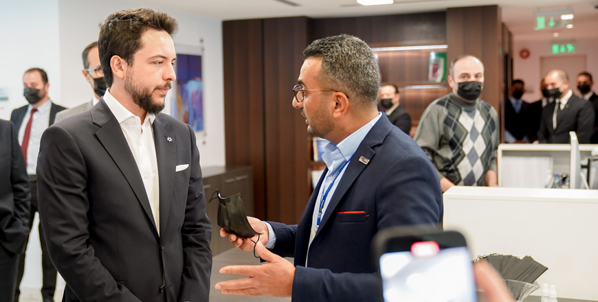 HRH Crown Prince Hussein visits ProgressSoft Corporation in Amman on Wednesday (Photo courtesy of Royal Court)
