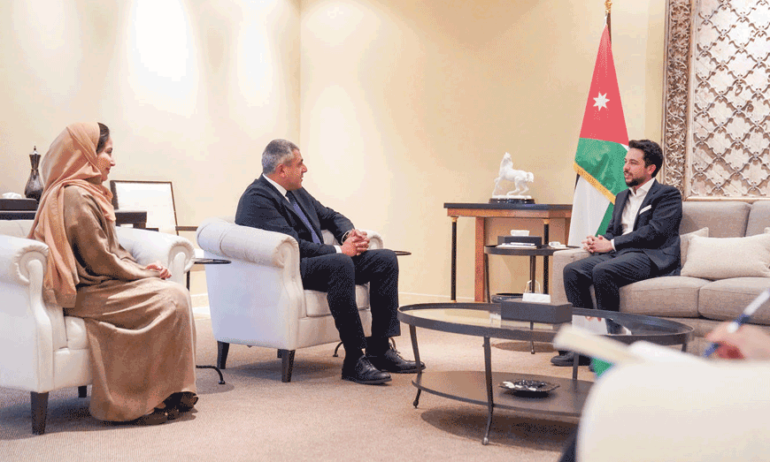 HRH Crown Prince Hussein, the Regent, meets with World Tourism Organisation Secretary General Zurab Pololikashvili at Beit Al Urdun on Tuesday (Photo courtesy of Royal Court)