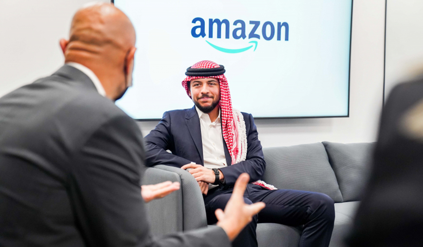 HRH Crown Prince Hussein inaugurated the new corporate office of Amazon, the international e-commerce company, in the Abdali district in Amman on Tuesday (Photo courtesy of Royal Court)