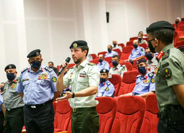 HRH Crown Prince Hussein speaks during a ceremony to launch a Public Security Directorate leadership course  on Monday (Photo courtesy of Royal Court)