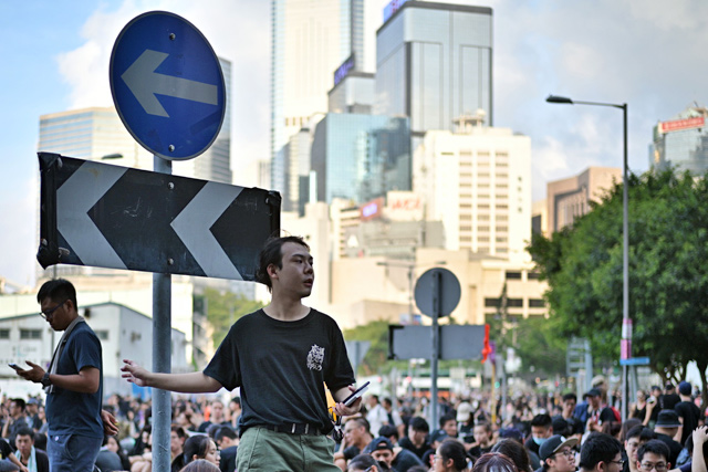 Protesters attend a rally against a controversial extradition law proposal in Hong Kong on Sunday   (AFP photo)