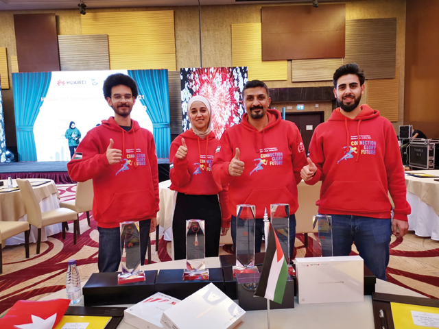 Members of the Jordanian team that won the third place in the Huawei Middle East ICT Competition 2021 pose for a photo  (Photo courtesy of Huawei)